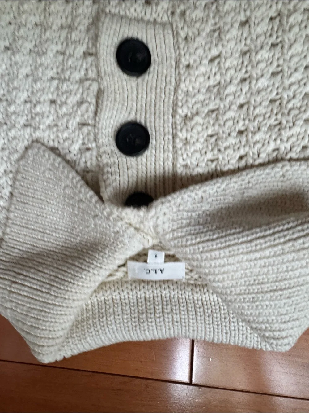 A.L.C. Cream Knit Short-Sleeve Polo Sweater with Button Placket
